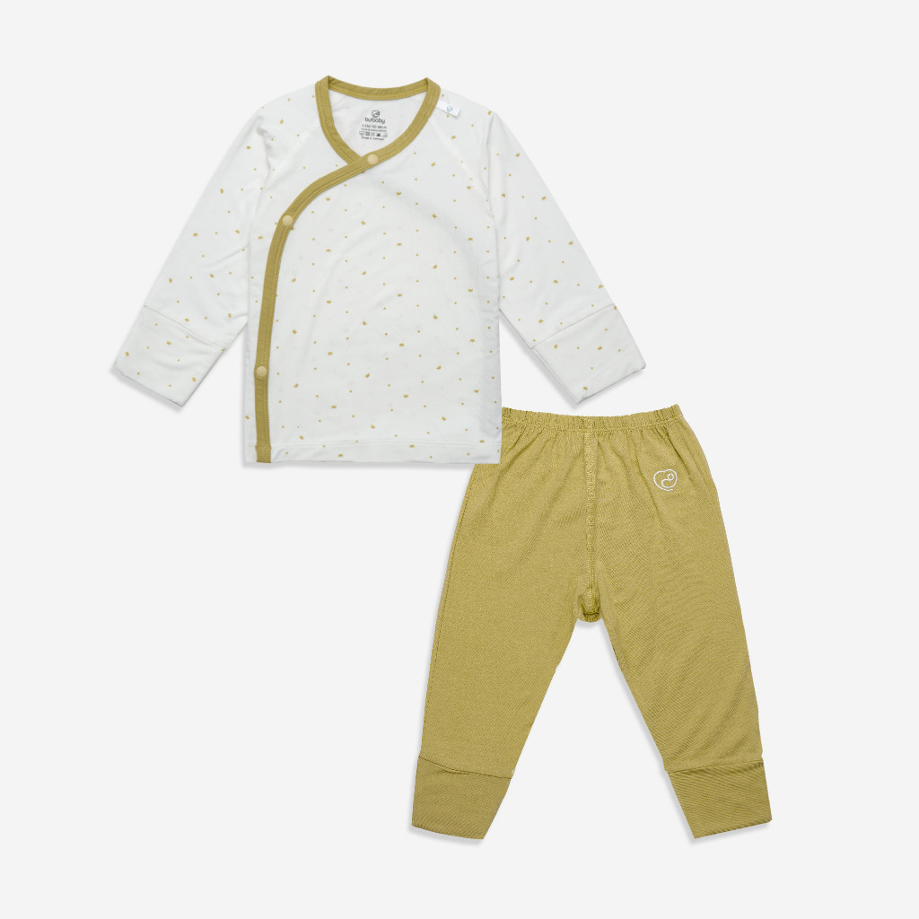 BuBaby Bộ quần áo dài tay cài chéo bao tay chân lật Glory - Bambus BBB110807 | Bu Baby Chính Hãng