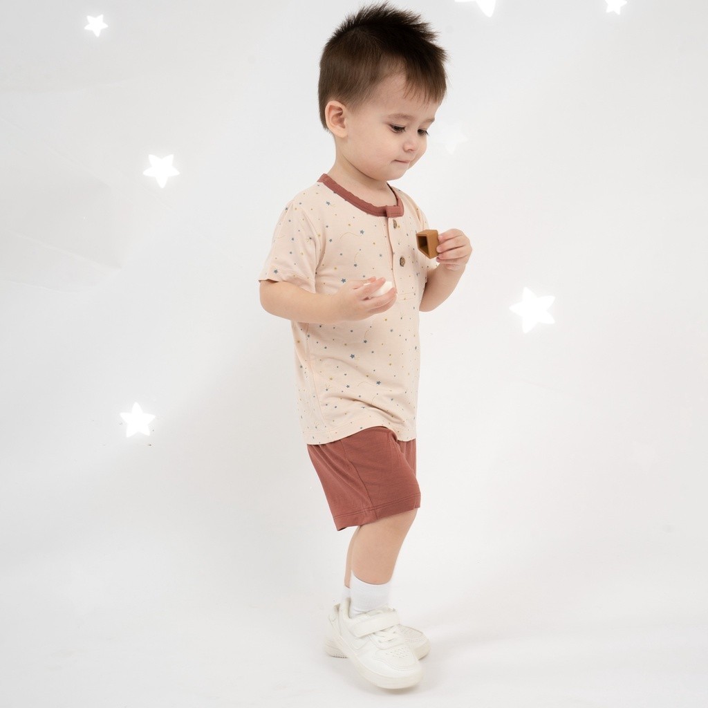 BuBaby Bộ quần áo ngắn tay cổ trụ Twinkle - Bambus BBB130300 | Bu Baby Chính Hãng