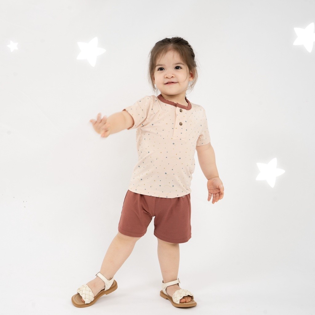 BuBaby Bộ quần áo ngắn tay cổ trụ Twinkle - Bambus BBB130300 | Bu Baby Chính Hãng