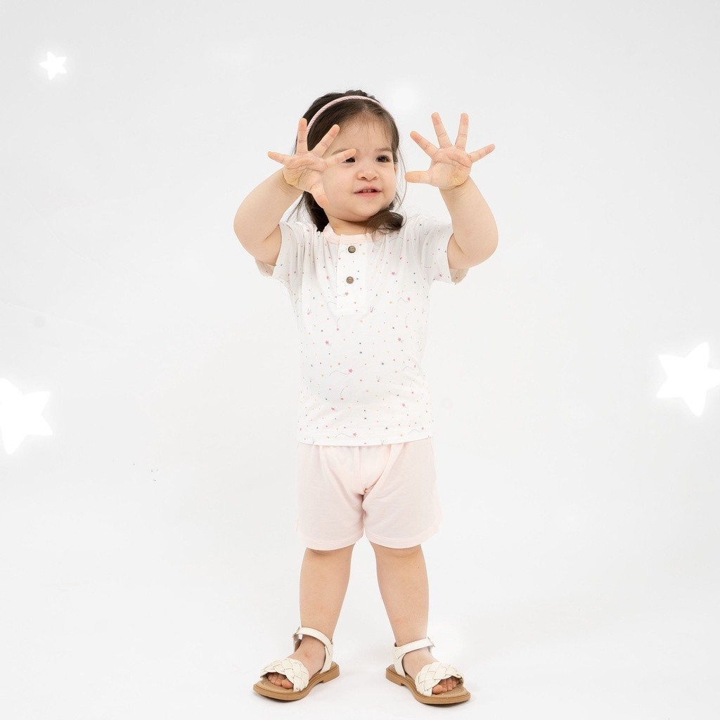 BuBaby Bộ quần áo ngắn tay cổ trụ Twinkle - Bambus BBB130300 | Bu Baby Chính Hãng