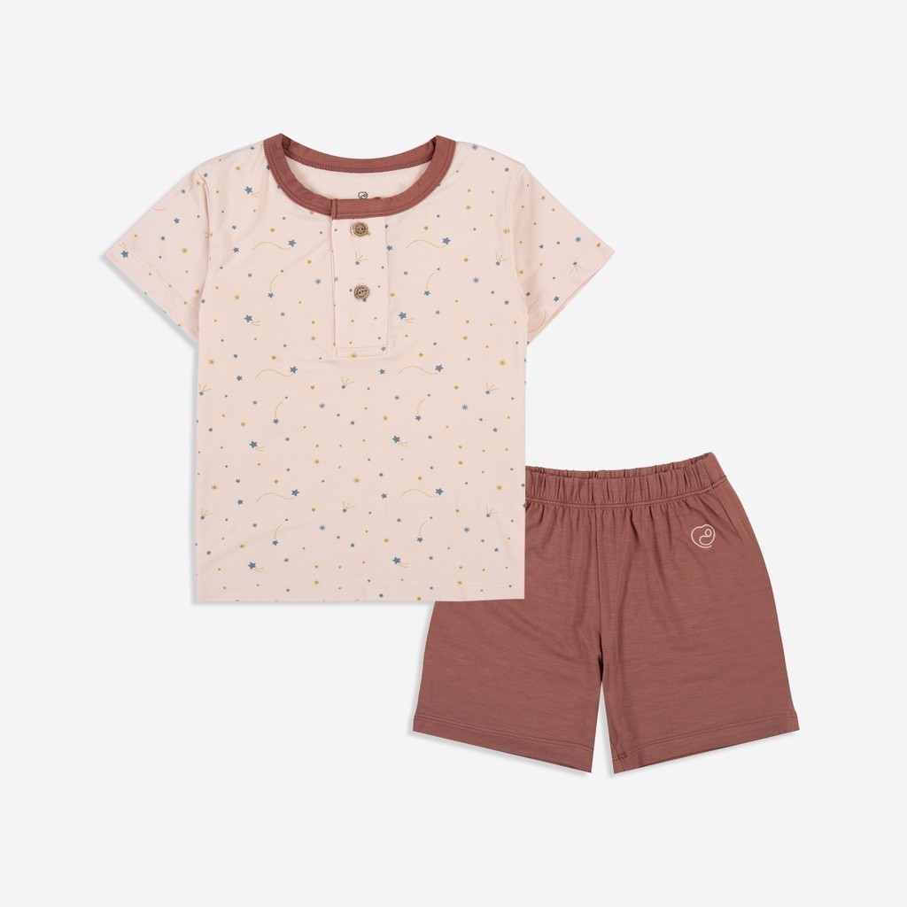 BuBaby Bộ quần áo ngắn tay cổ trụ Twinkle - Bambus BBB130300 | Bu Baby Chính Hãng