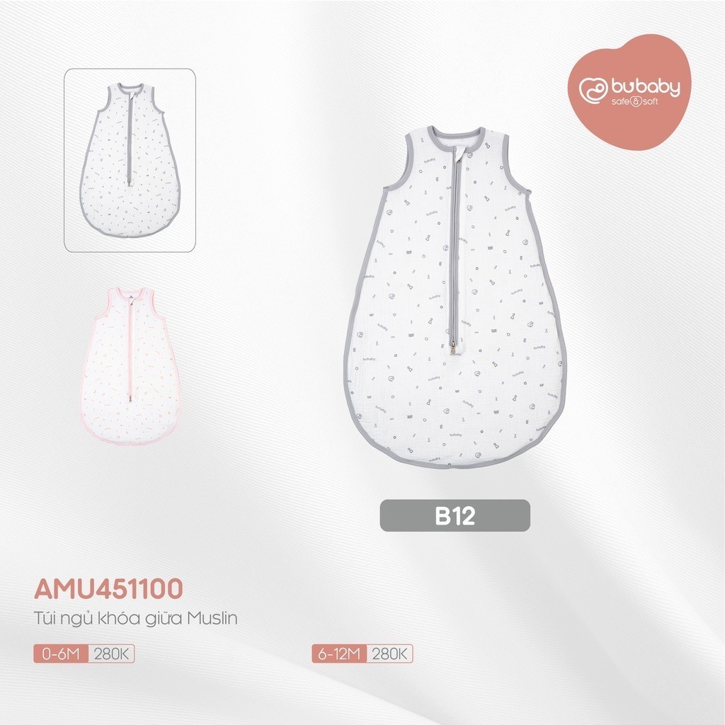 BuBaby Túi ngủ cho bé sơ sinh, túi ngủ khoá giữa size 0-12M chất liệu muslin cao cấp Bu Baby AMU451100