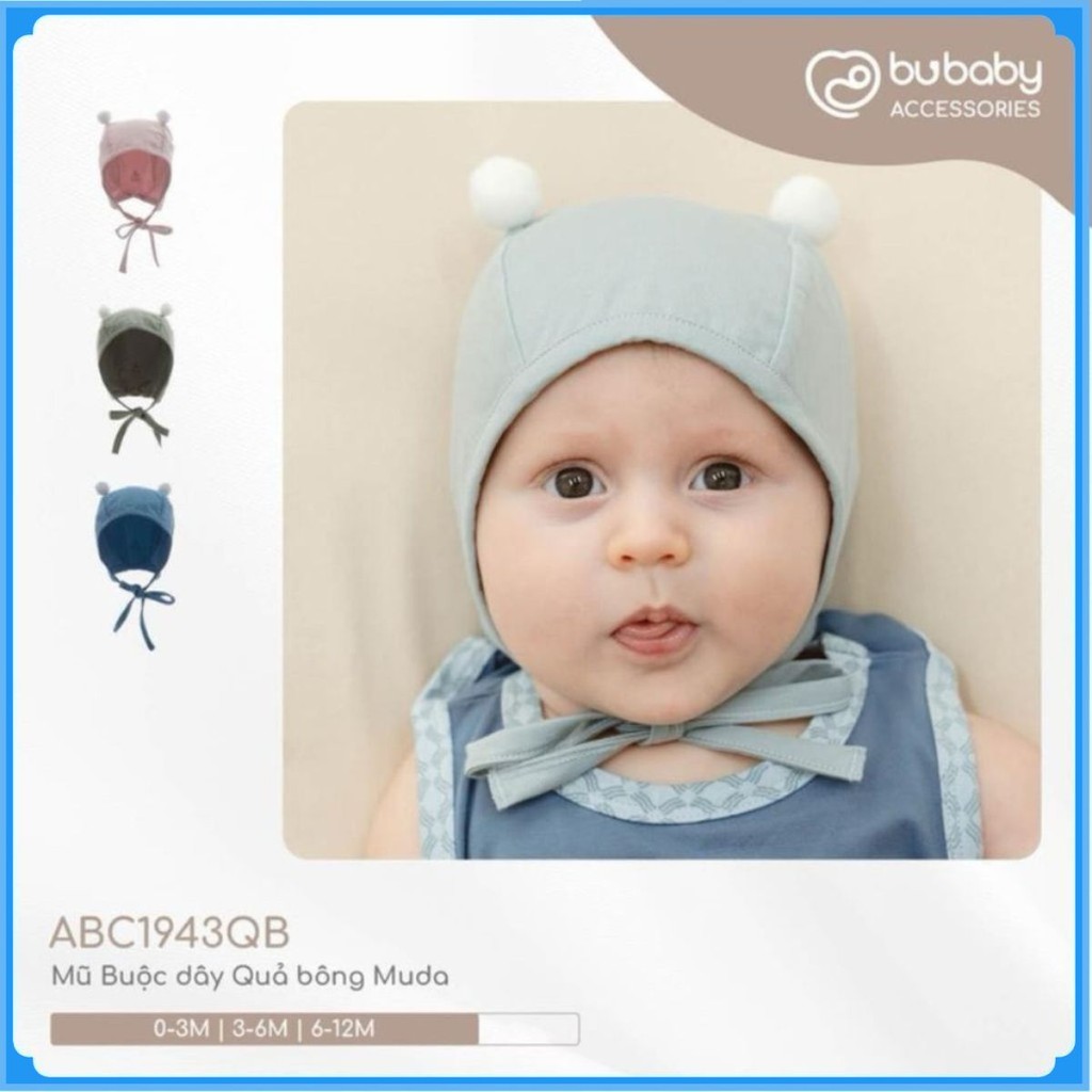 BU Baby (0-12M) Mũ Buộc dây Quả bông ABC1943QB Muda cho bé trai, bé gái  sơ sinh - Bamco  - Mũ bu baby - Mũ Bu sơ sinh