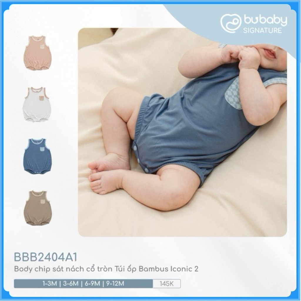 (1M-12M) Bộ đồ liền thân sát nách cổ tròn Túi ốp Bambus Iconic 2 - Bambus BBB2404A1 | Quần áo chính hãng BuBaby