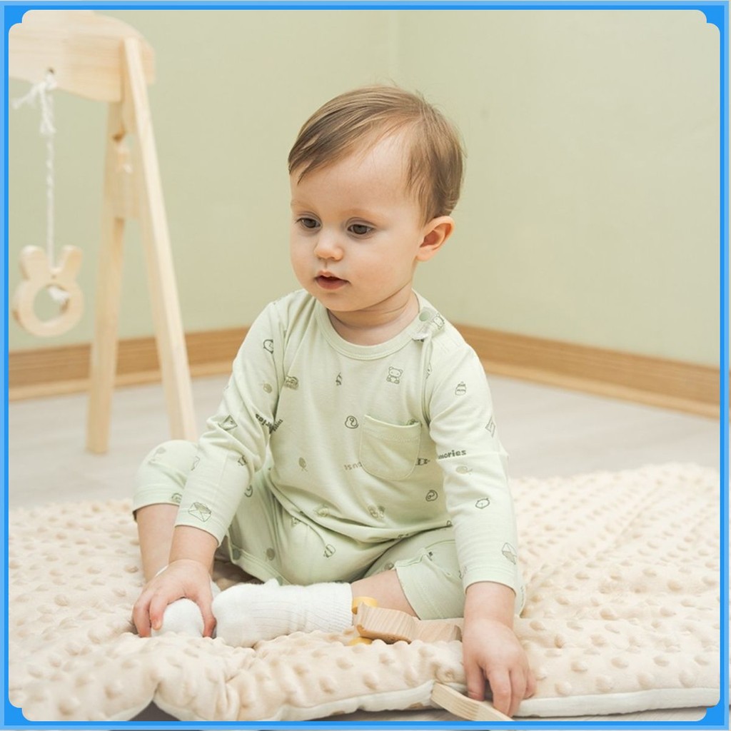 (3M-12M) Body dài tay cài vai Bambus - BBB210100 | Quần áo BU Baby chính hãng