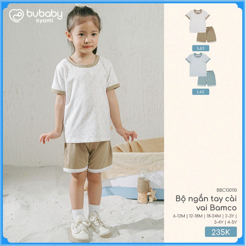 (6M-5Y) Bộ ngắn tay cài vai Bubaby Bamco Cho Bé trai Bé gái - BBC130112 BBC130109 | Quần áo BU Baby chính hãng