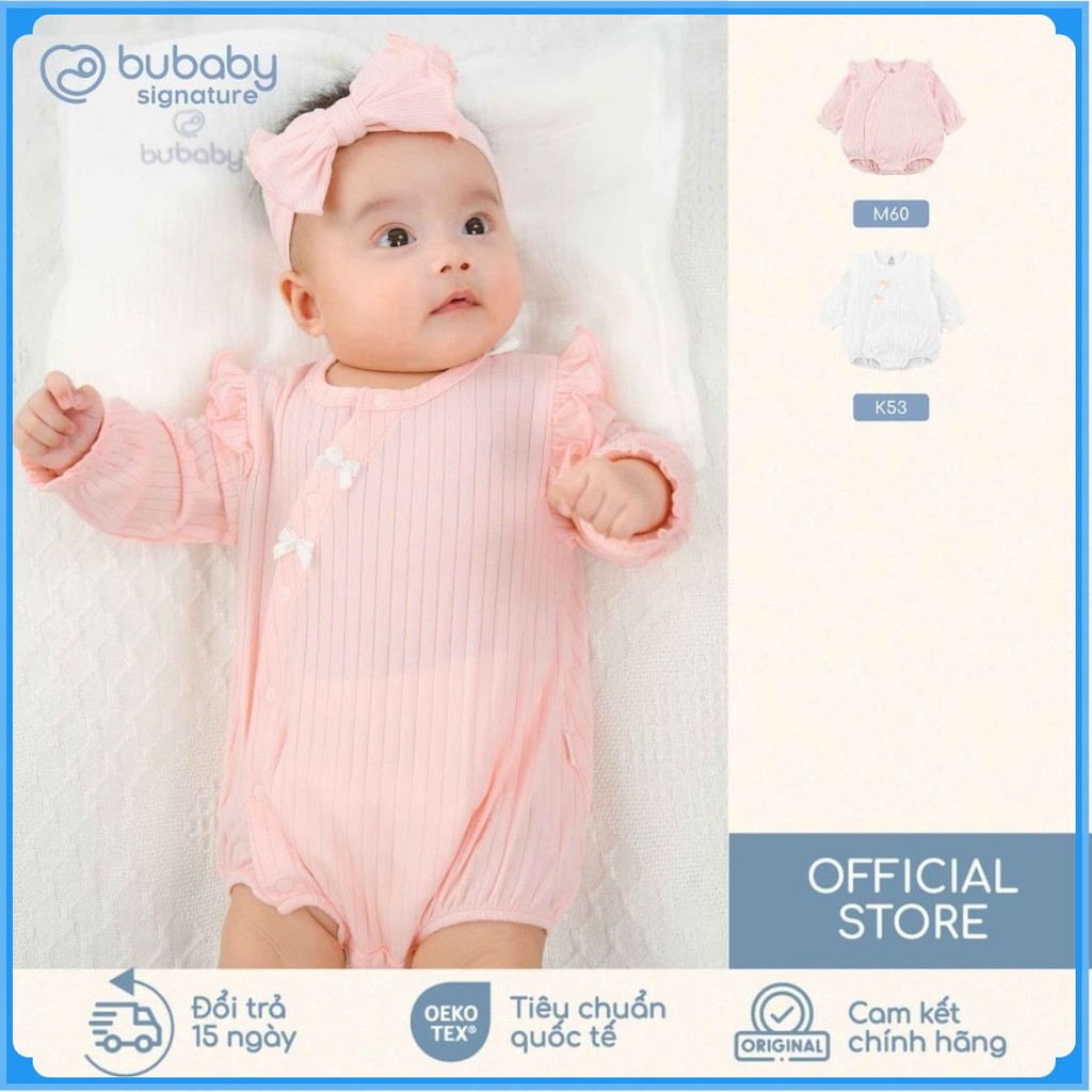 (1M-12M) Body chip dài tay cài chéo cho bé gái Bubaby Molist - BMD210802| Quần áo BU Baby chính hãng