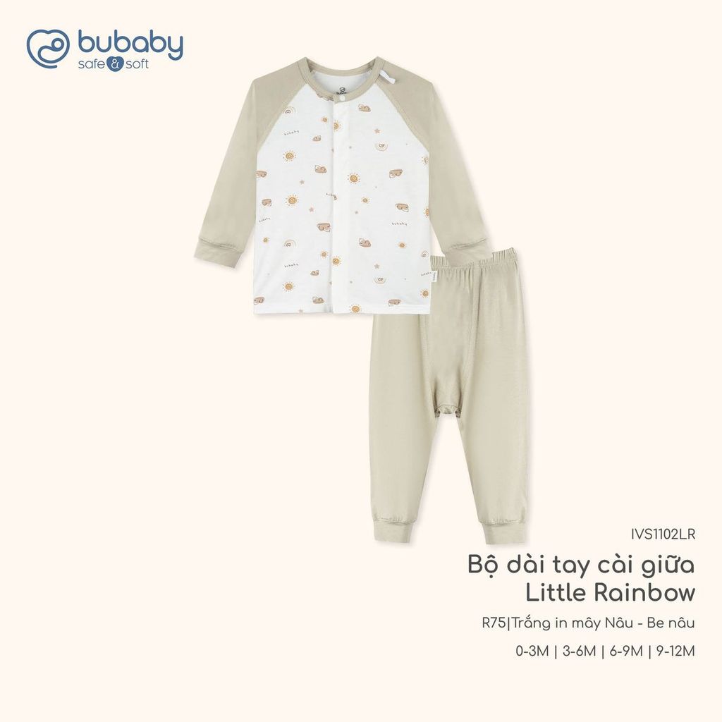 BU Baby (0M-12M) Bộ dài tay cài giữa Little Rainbow Bubaby Viscose IVS1102LR | Body Chính hãng