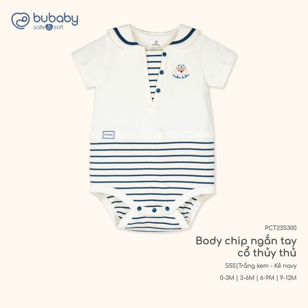 BU Baby (0M-12M) Body chip ngắn tay cổ thủy thủ Bubaby Cotton PCT235300 | Body Sơ sinh Chính hãng