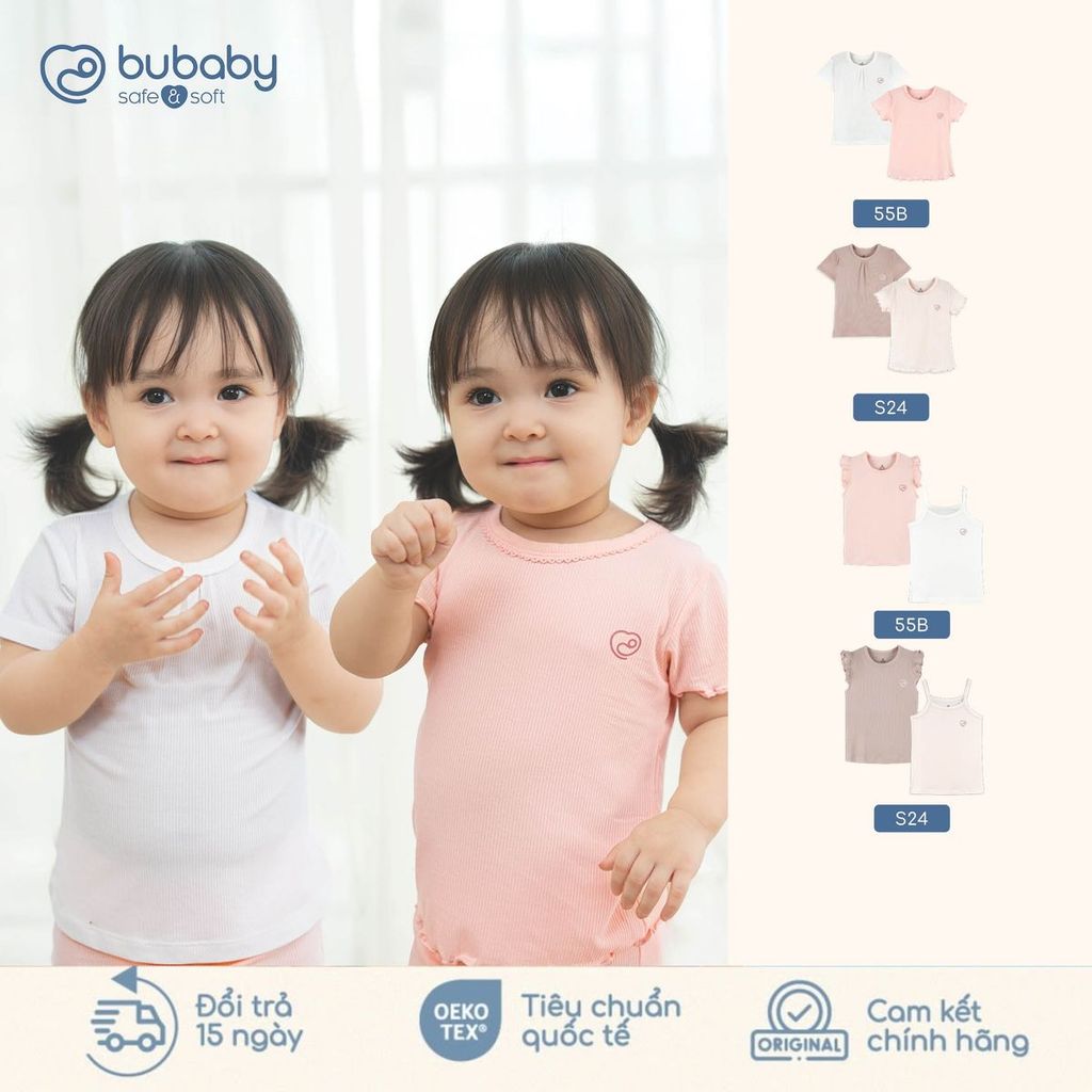 BU Baby (6M-5Y) Set 2 áo ngắn tay cổ tròn , áo 2 dây bé gái thoáng mát thời trang mùa hè | Chính hãng