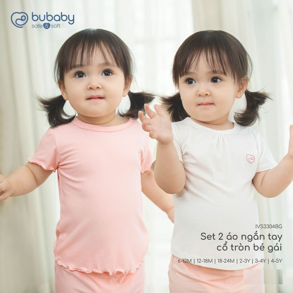BU Baby (6M-5Y) Set 2 áo ngắn tay cổ tròn , áo 2 dây bé gái thoáng mát thời trang mùa hè | Chính hãng