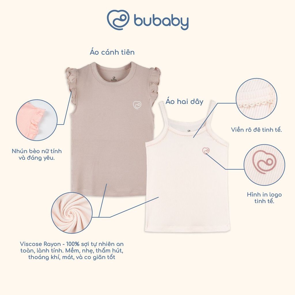 BU Baby (6M-5Y) Set 2 áo ngắn tay cổ tròn , áo 2 dây bé gái thoáng mát thời trang mùa hè | Chính hãng