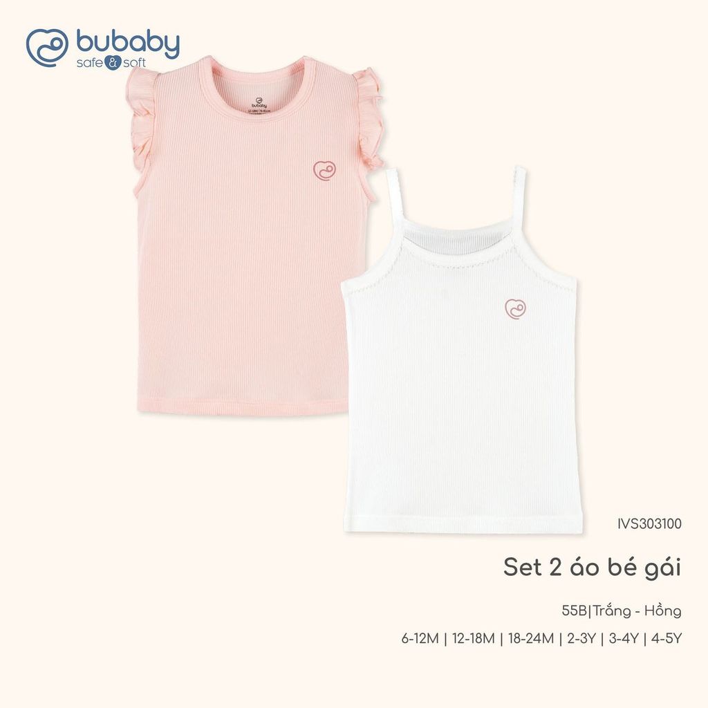 BU Baby (6M-5Y) Set 2 áo ngắn tay cổ tròn , áo 2 dây bé gái thoáng mát thời trang mùa hè | Chính hãng