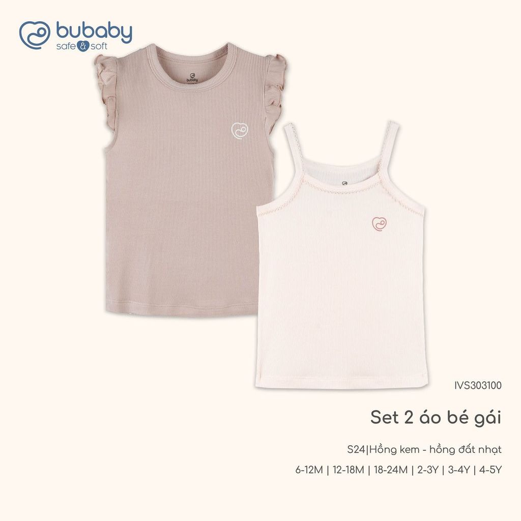 BU Baby (6M-5Y) Set 2 áo ngắn tay cổ tròn , áo 2 dây bé gái thoáng mát thời trang mùa hè | Chính hãng