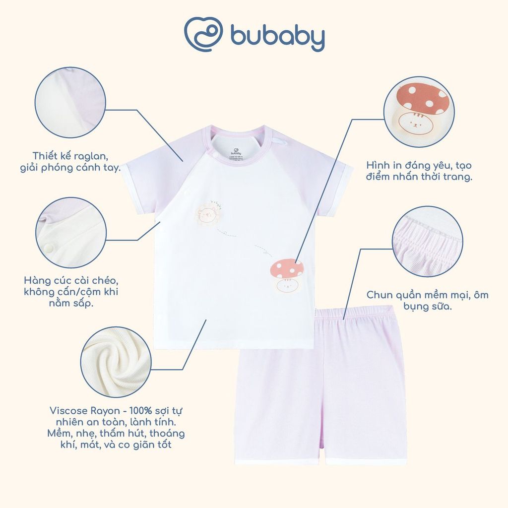 BU Baby (0M-9M) Bộ ngắn tay cài chéo thời trang hè Little Sunshine in nấm và sư tử nhí cho bé IVS130