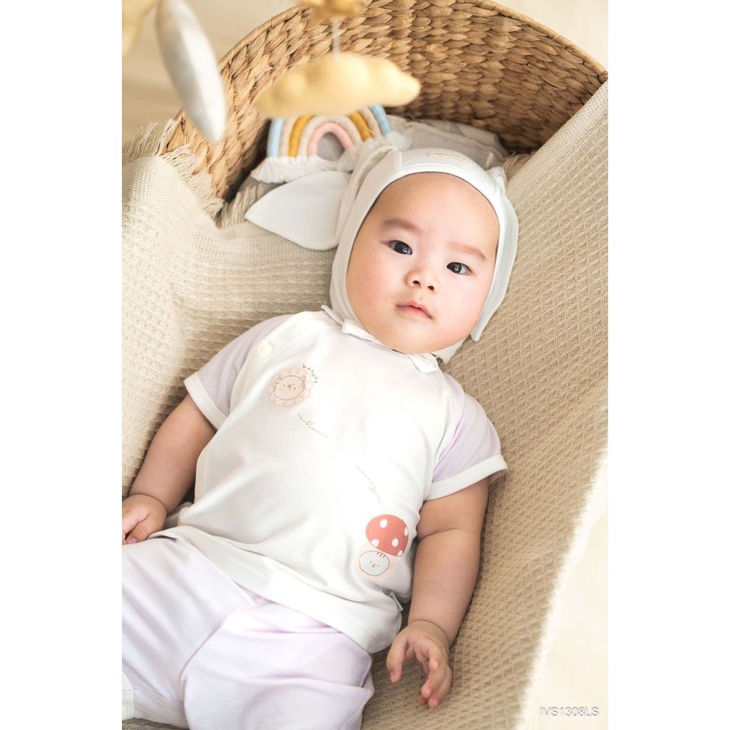 BU Baby (0M-9M) Bộ ngắn tay cài chéo thời trang hè Little Sunshine in nấm và sư tử nhí cho bé IVS130
