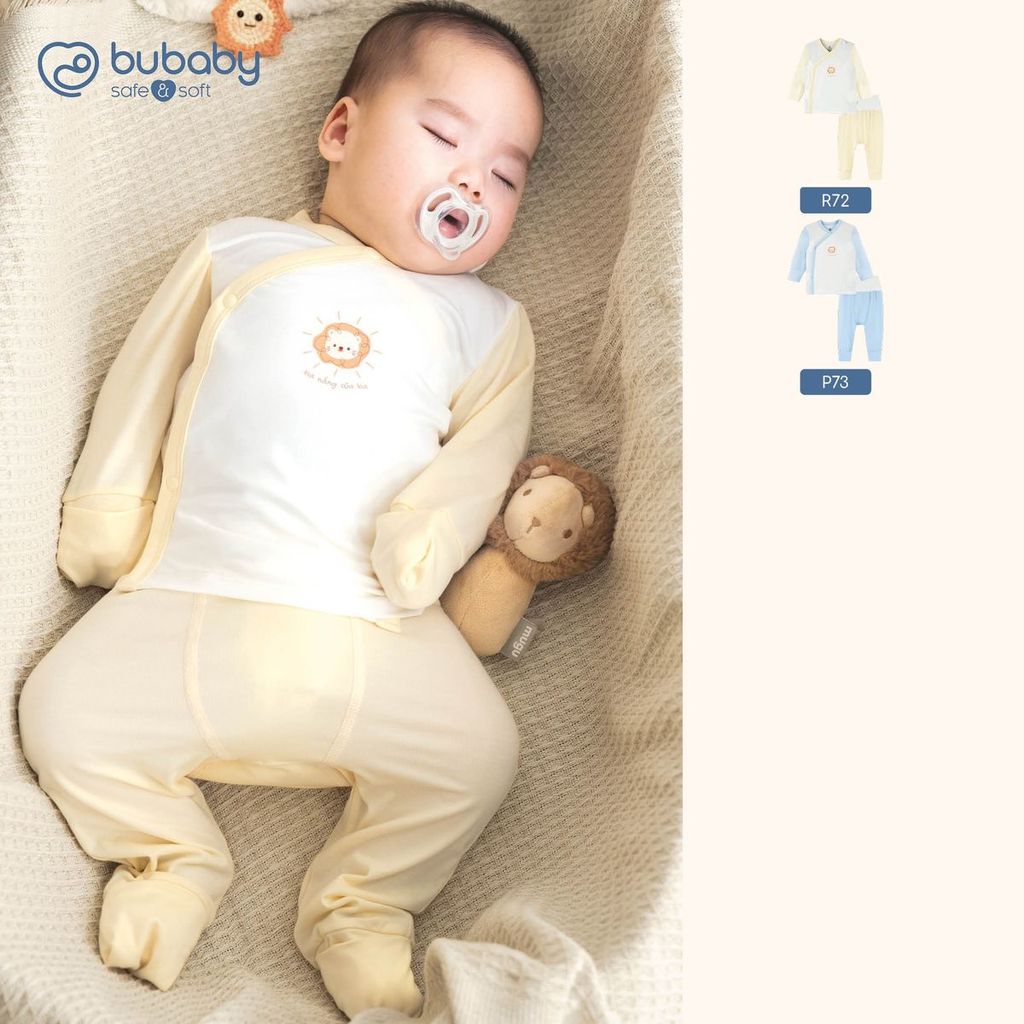 BU Baby (0M-9M) Bộ dài tay cài chéo Bao tay chân Lật Mềm mát thời trang hè Little Sunshine IVS110