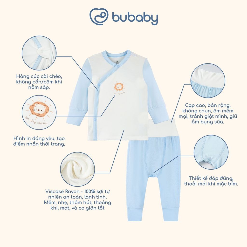 BU Baby (0M-9M) Bộ dài tay cài chéo Bao tay chân Lật Mềm mát thời trang hè Little Sunshine IVS110