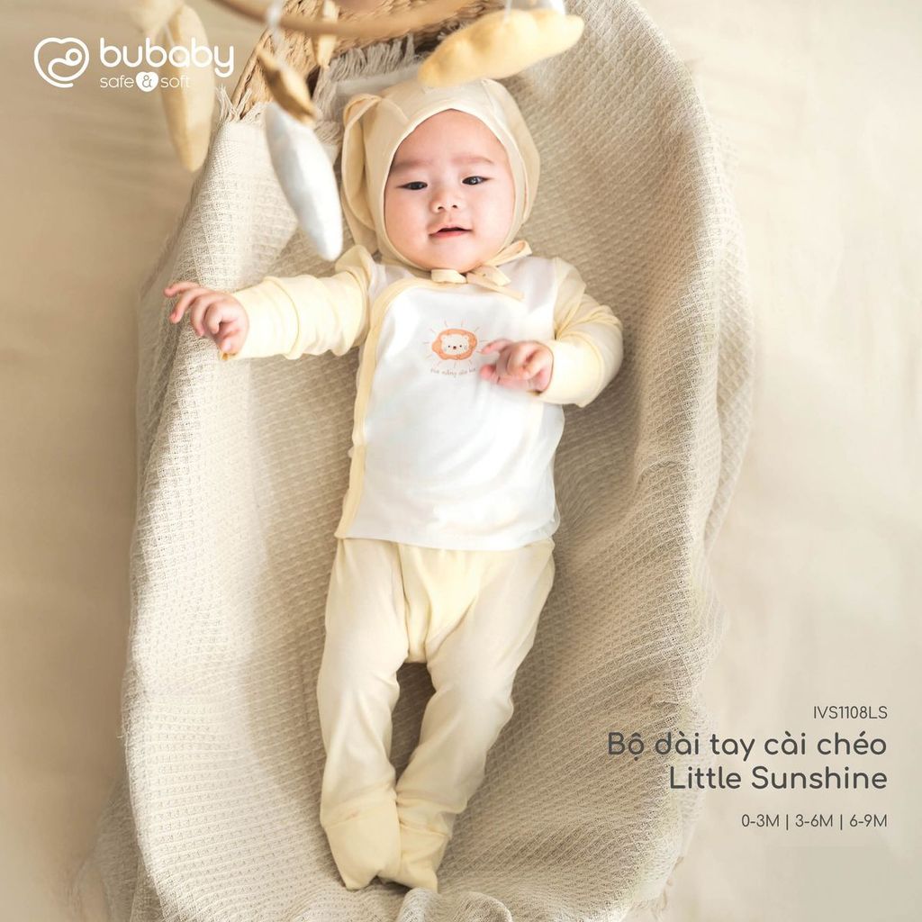 BU Baby (0M-9M) Bộ dài tay cài chéo Bao tay chân Lật Mềm mát thời trang hè Little Sunshine IVS110