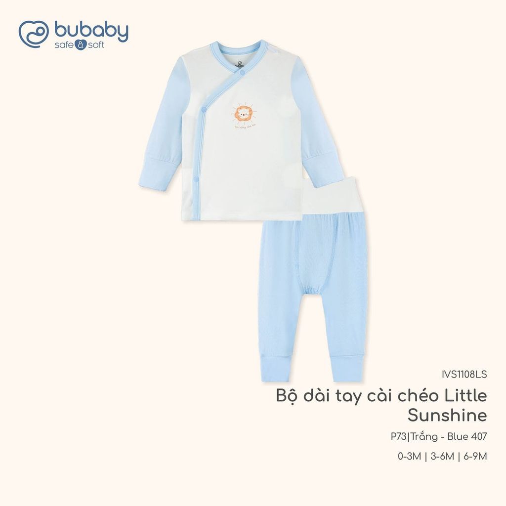 BU Baby (0M-9M) Bộ dài tay cài chéo Bao tay chân Lật Mềm mát thời trang hè Little Sunshine IVS110