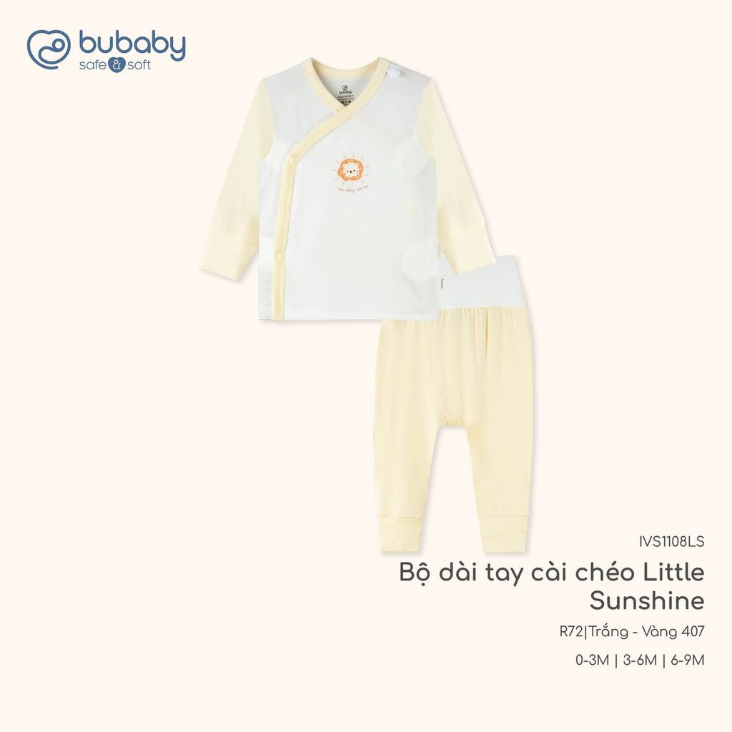 BU Baby (0M-9M) Bộ dài tay cài chéo Bao tay chân Lật Mềm mát thời trang hè Little Sunshine IVS110