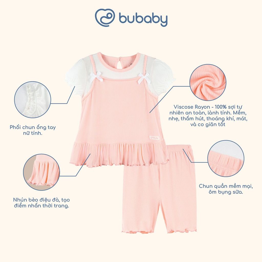 BU Baby (6M-5Y) Bộ ngắn tay cài sau Thời trang hè cho bé gái Bubaby Viscose IVS1310BG | Chính hãng