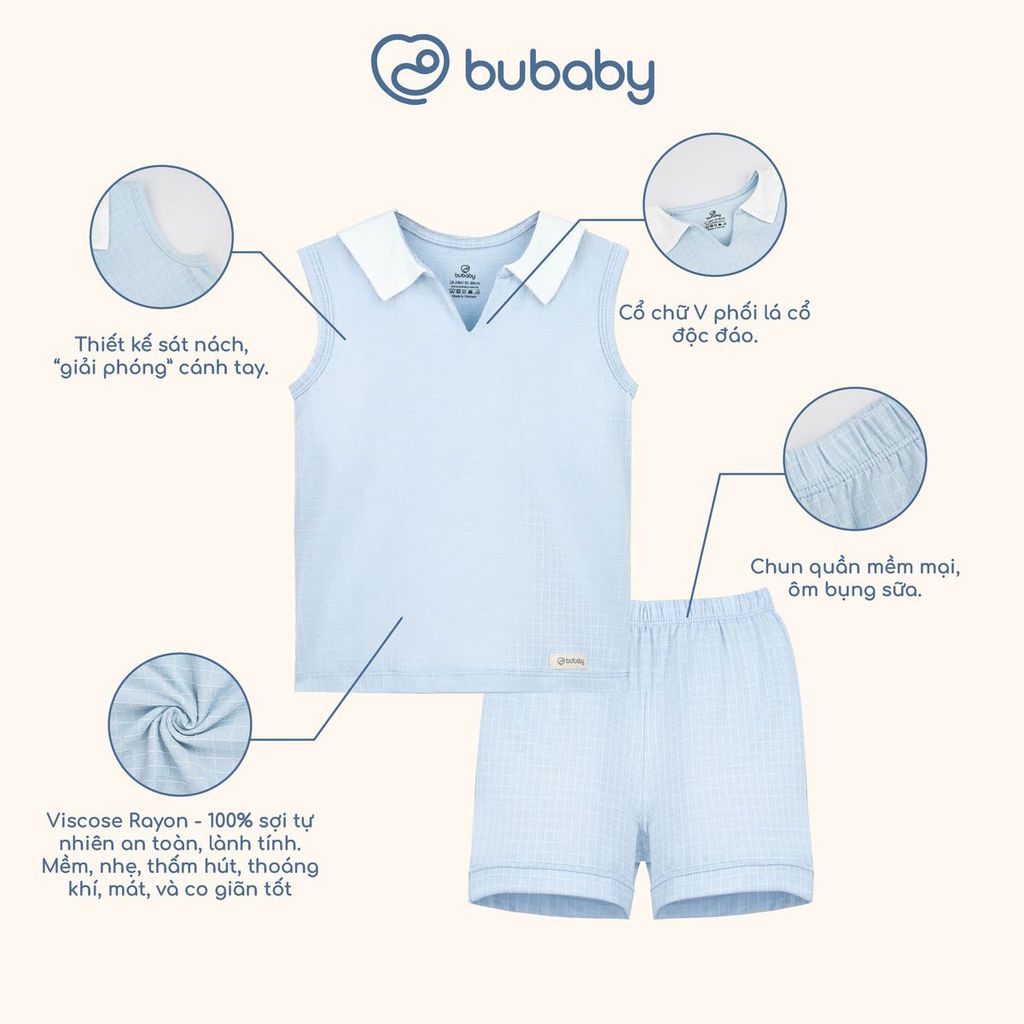 (6M-5Y) Bộ sát nách quần đủi mềm mại co giãn thoáng mát cho bé Bubaby IVC144300 | Quần áo chính hãng