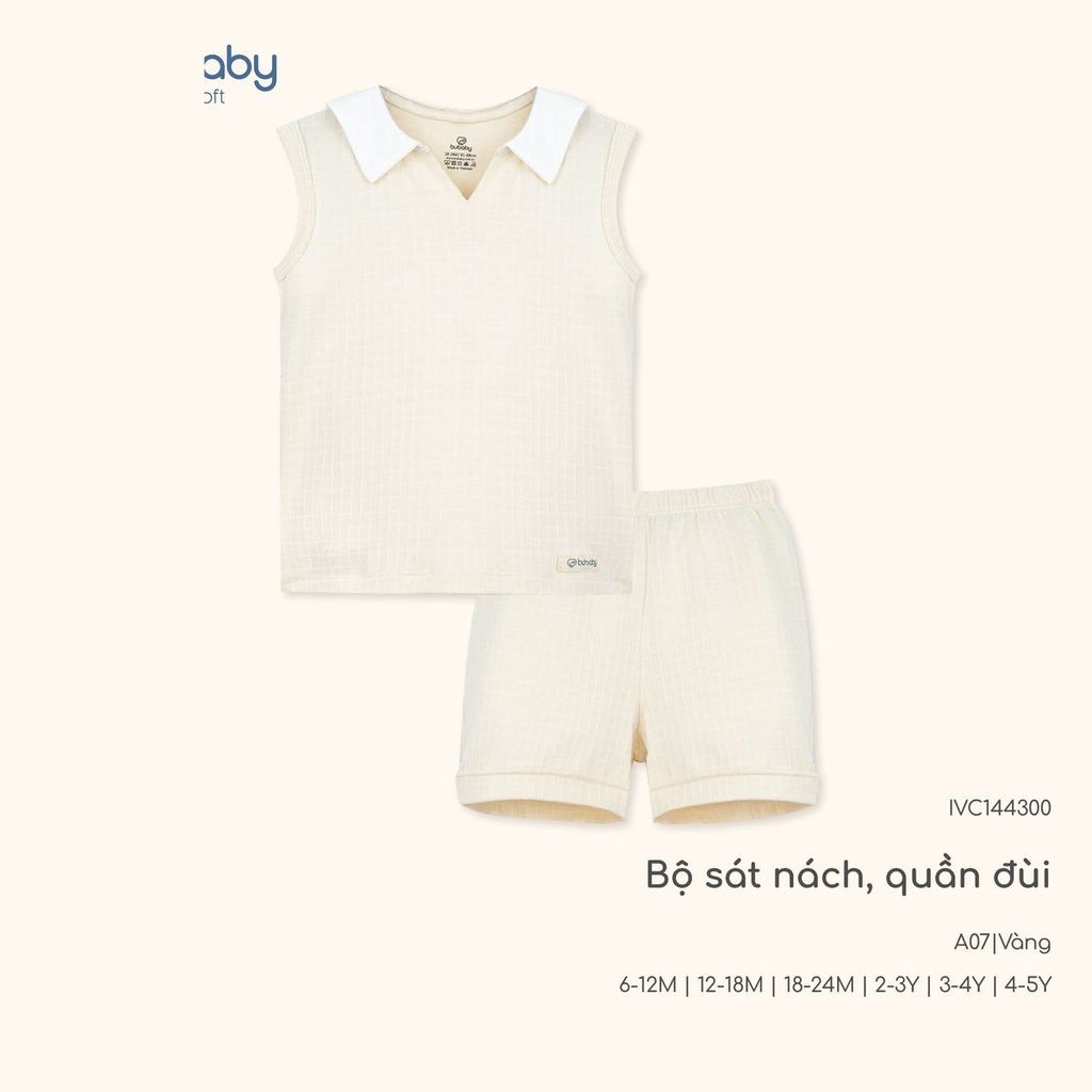 (6M-5Y) Bộ sát nách quần đủi mềm mại co giãn thoáng mát cho bé Bubaby IVC144300 | Quần áo chính hãng