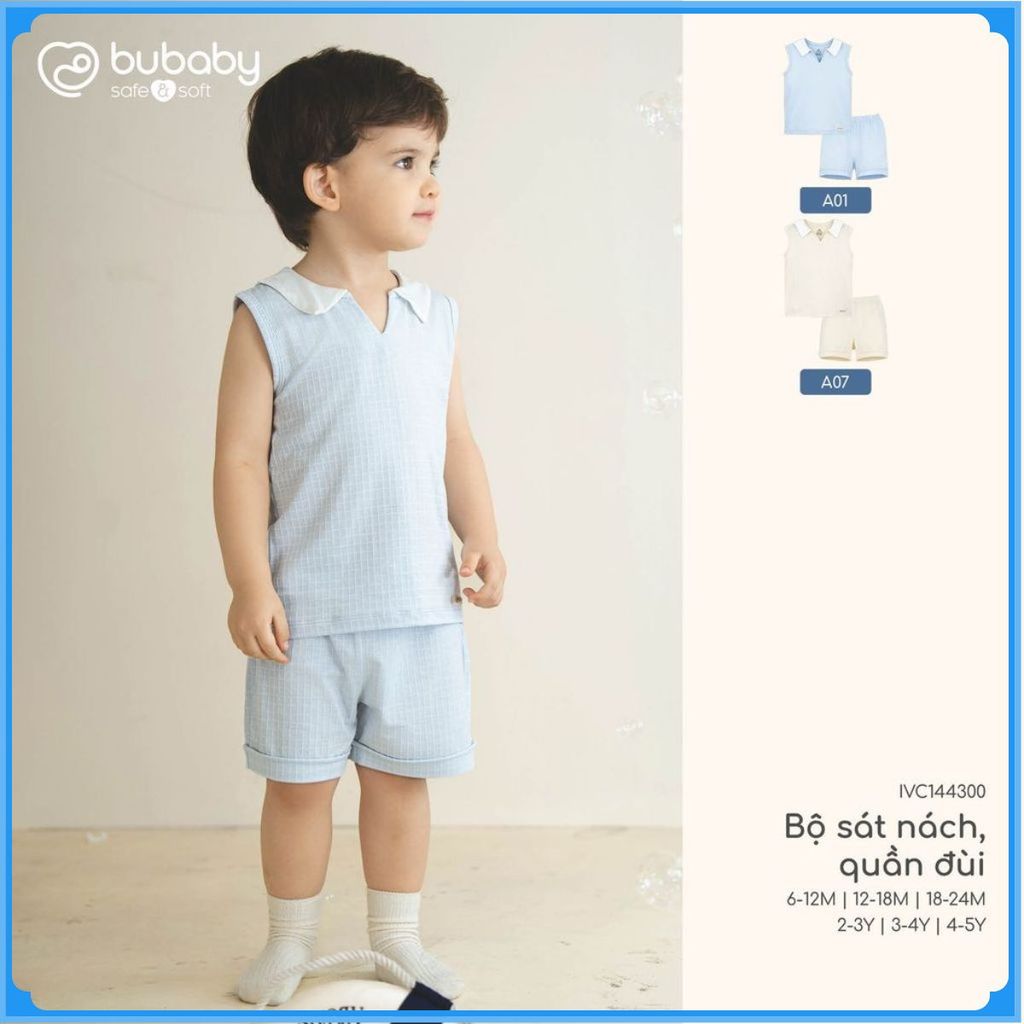 (6M-5Y) Bộ sát nách quần đủi mềm mại co giãn thoáng mát cho bé Bubaby IVC144300 | Quần áo chính hãng