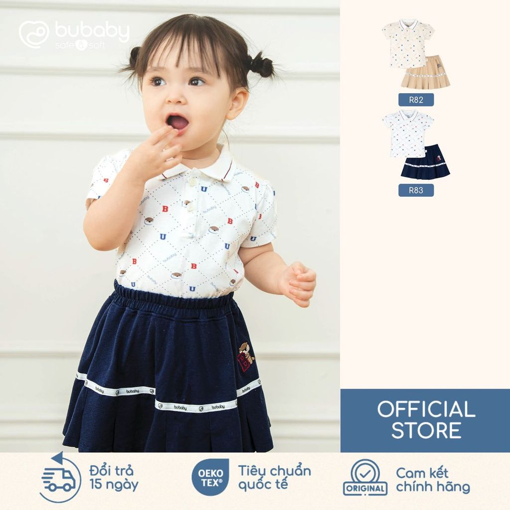 (12M-5Y) Bộ ngắn tay cổ Polo kèm chân váy cao cấp mềm mát thời trang hè cho bé Bubaby Ponie PPN1303