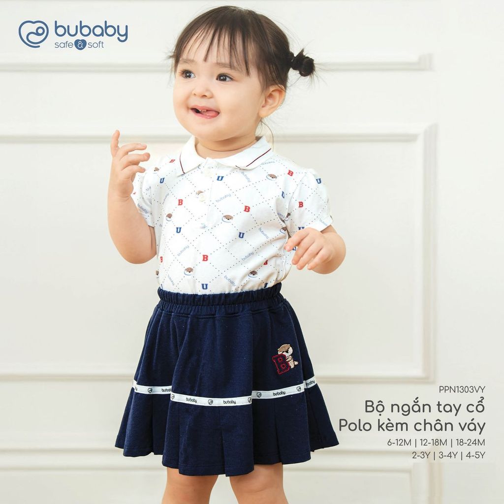 (12M-5Y) Bộ ngắn tay cổ Polo kèm chân váy cao cấp mềm mát thời trang hè cho bé Bubaby Ponie PPN1303