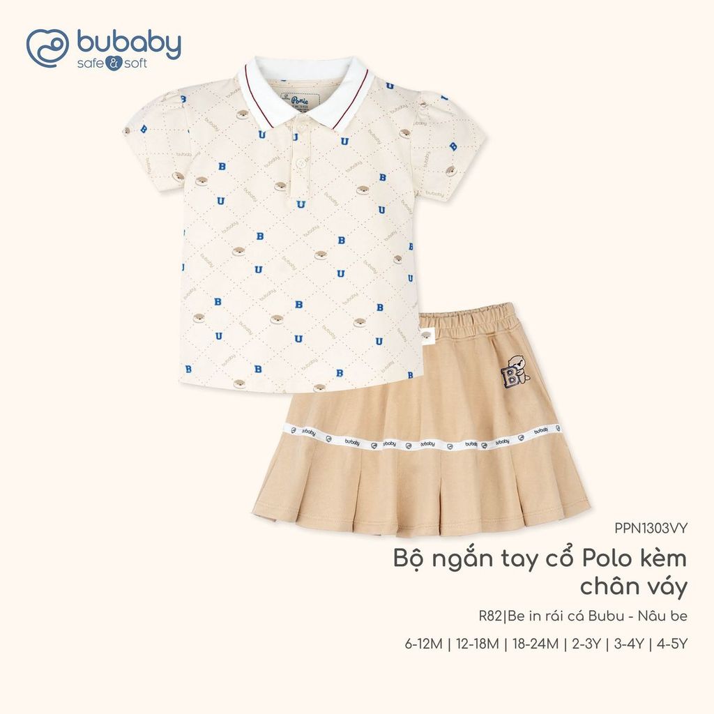 (12M-5Y) Bộ ngắn tay cổ Polo kèm chân váy cao cấp mềm mát thời trang hè cho bé Bubaby Ponie PPN1303