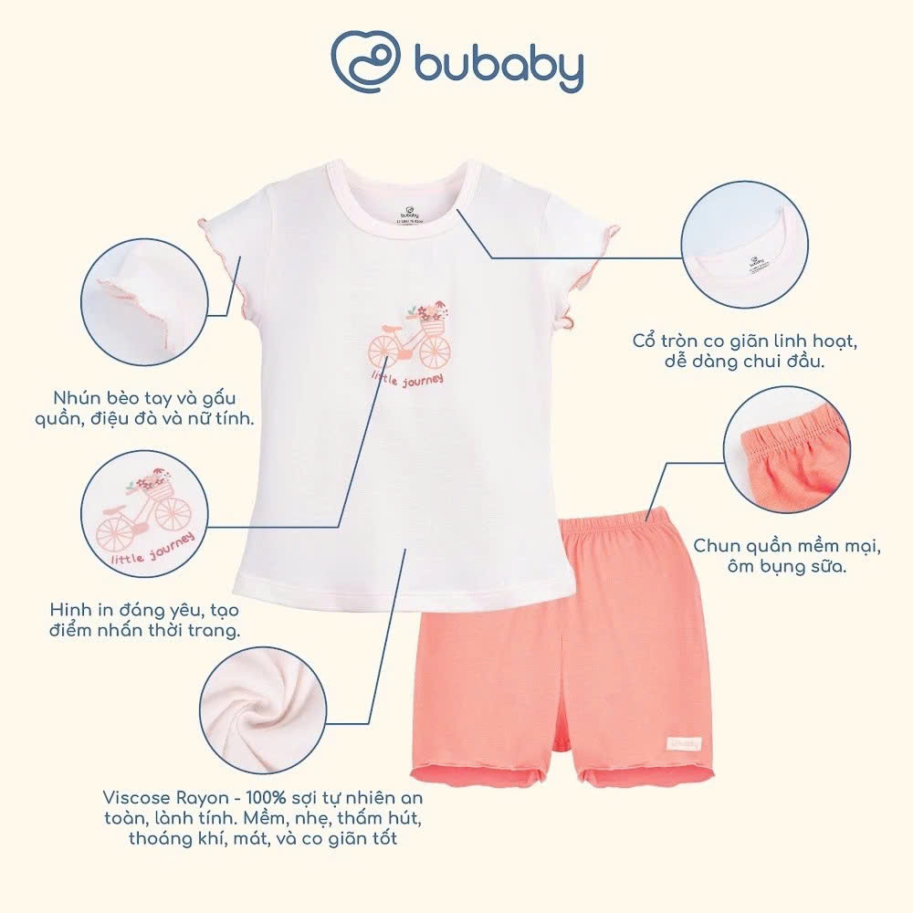 (6M-5Y) Bộ quần áo ngắn tay cổ tròn thoáng mát mềm mịn mặc hè bé trai bé gái Bubaby Viscose IVS1304