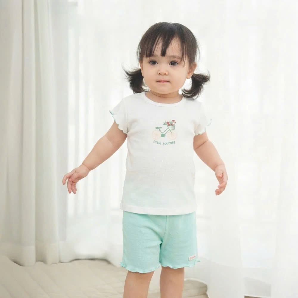 (6M-5Y) Bộ quần áo ngắn tay cổ tròn thoáng mát mềm mịn mặc hè bé trai bé gái Bubaby Viscose IVS1304