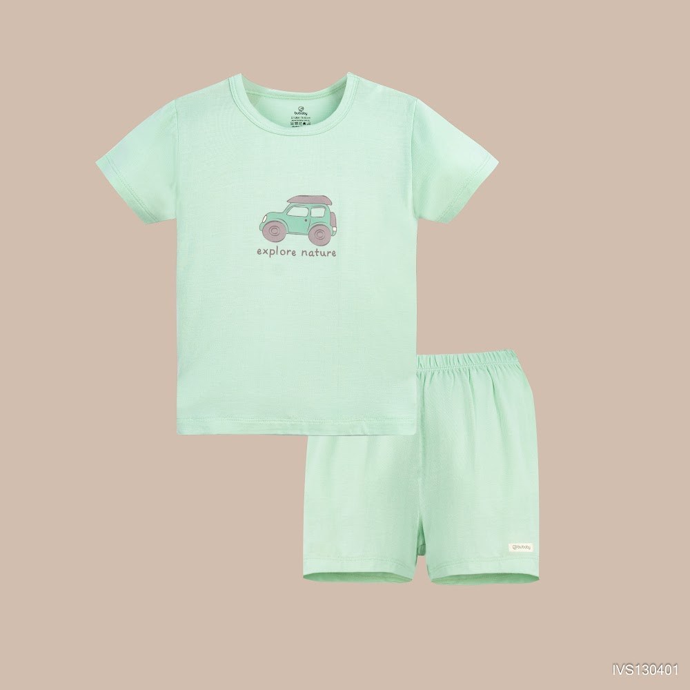 (6M-5Y) Bộ quần áo ngắn tay cổ tròn thoáng mát mềm mịn mặc hè bé trai bé gái Bubaby Viscose IVS1304