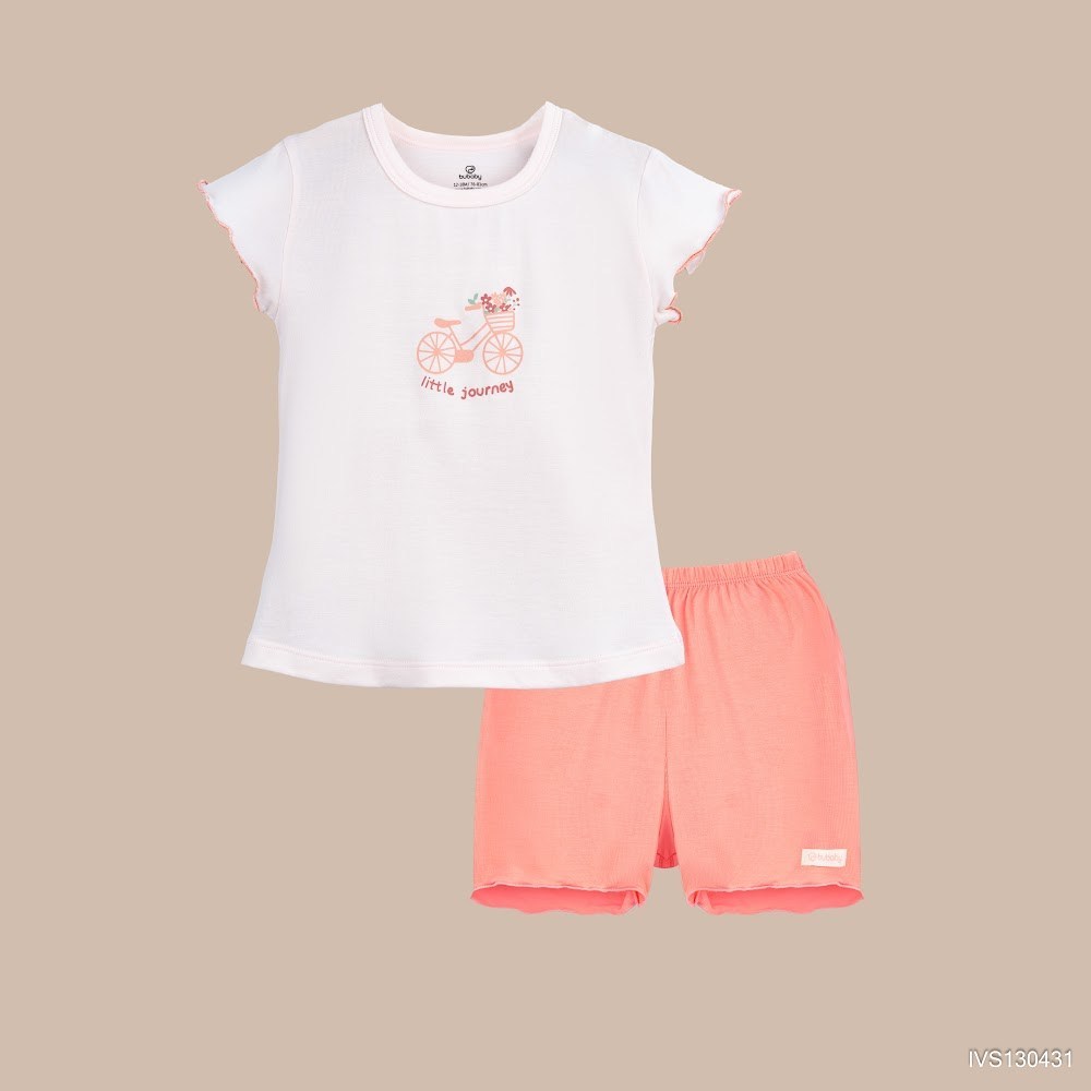 (6M-5Y) Bộ quần áo ngắn tay cổ tròn thoáng mát mềm mịn mặc hè bé trai bé gái Bubaby Viscose IVS1304