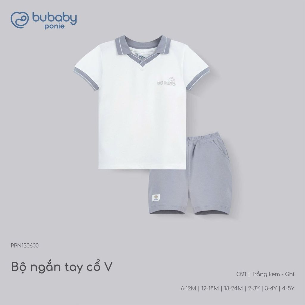 (6M-5Y) Bộ quần áo ngắn tay cổ Polo cổ V cao cấp Năng động Mùa Hè cho bé yêu Ponie - PPN13060