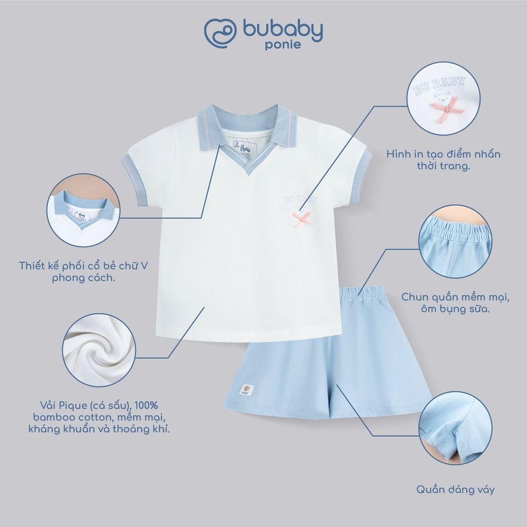 (6M-5Y) Bộ quần áo ngắn tay cổ Polo cổ V cao cấp Năng động Mùa Hè cho bé yêu Ponie - PPN13060