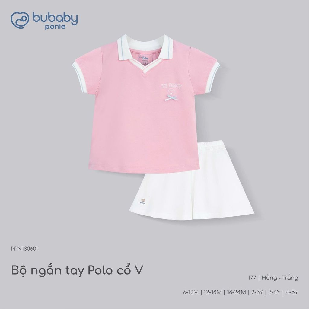 (6M-5Y) Bộ quần áo ngắn tay cổ Polo cổ V cao cấp Năng động Mùa Hè cho bé yêu Ponie - PPN13060