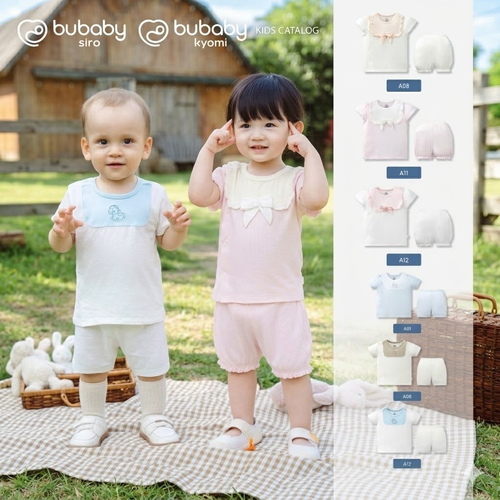 (0-12M) Bộ quần áo ngắn tay cài lệchbé trai bé gái mềm mát vải co giãn - KVS130| BU Baby chính hãng