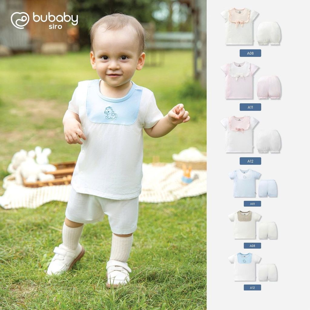 (0-12M) Bộ quần áo ngắn tay cài lệchbé trai bé gái mềm mát vải co giãn - KVS130| BU Baby chính hãng