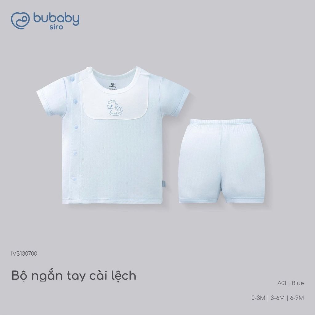 (0-12M) Bộ quần áo ngắn tay cài lệchbé trai bé gái mềm mát vải co giãn - KVS130| BU Baby chính hãng