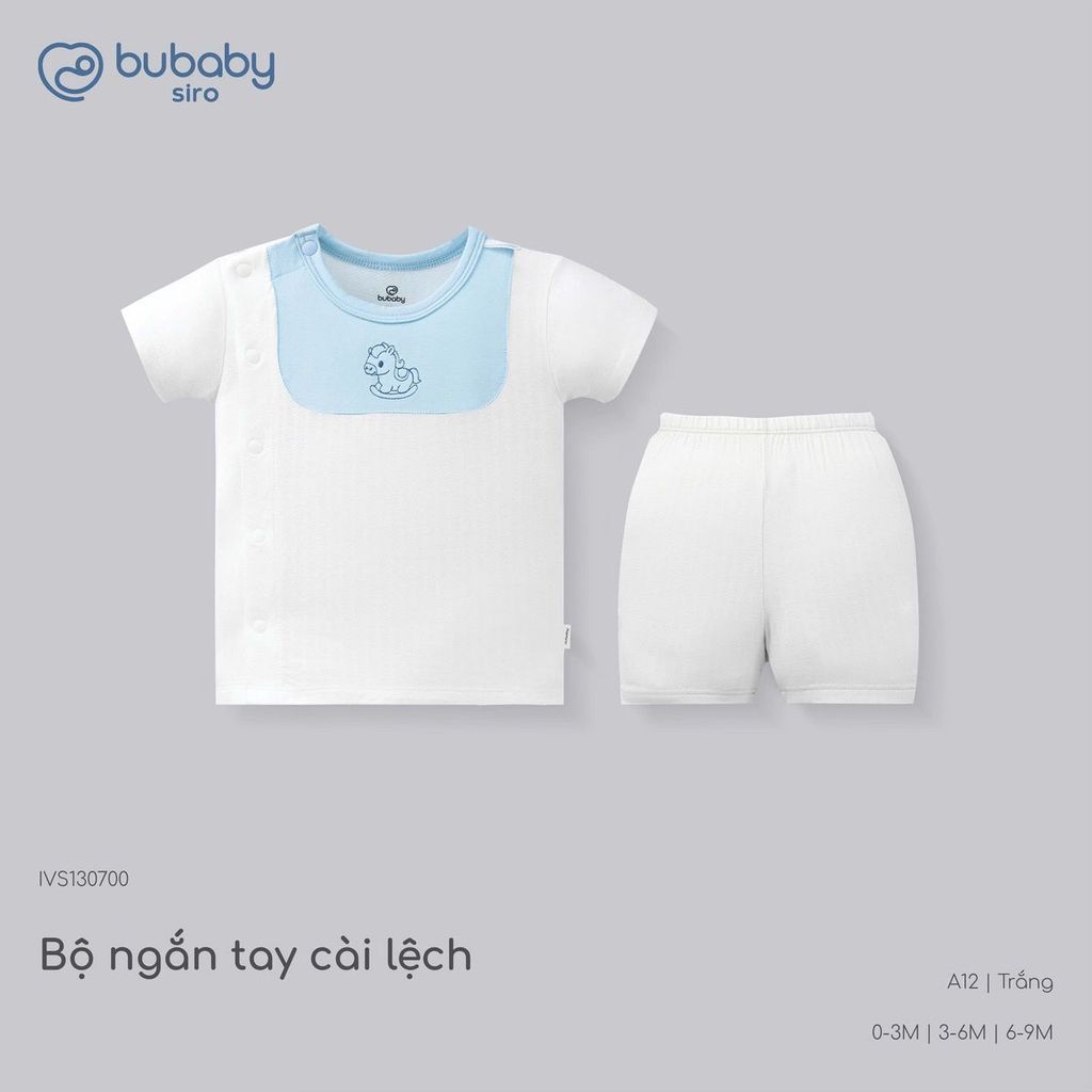 (0-12M) Bộ quần áo ngắn tay cài lệchbé trai bé gái mềm mát vải co giãn - KVS130| BU Baby chính hãng