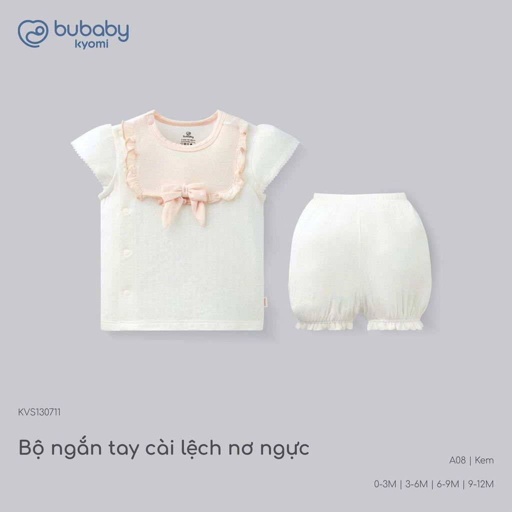 (0-12M) Bộ quần áo ngắn tay cài lệchbé trai bé gái mềm mát vải co giãn - KVS130| BU Baby chính hãng