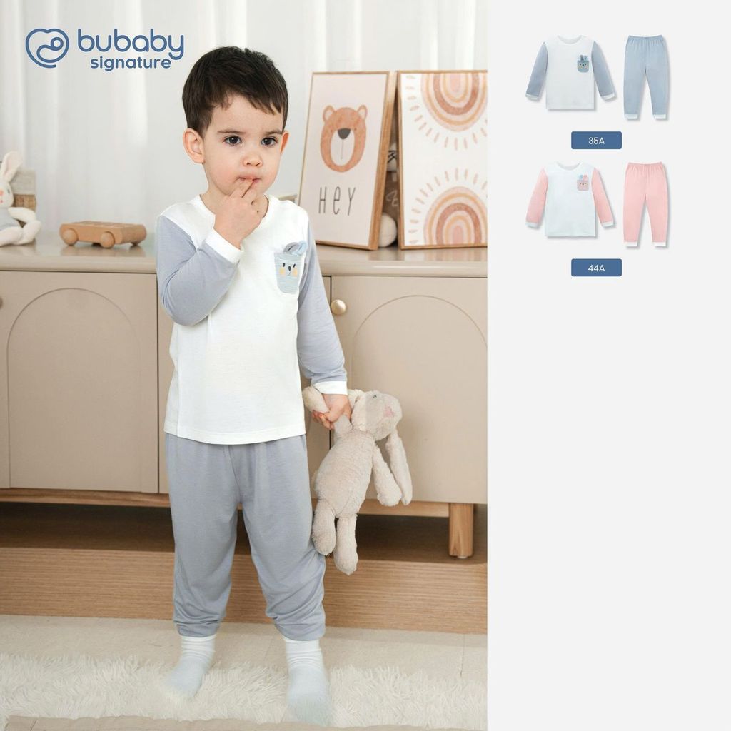 (6M-5Y) Bộ dài tay cài vai Túi ngực Bunny cho bé trai bé gái | Quần áo Bubaby chính hãng SVS1101TN