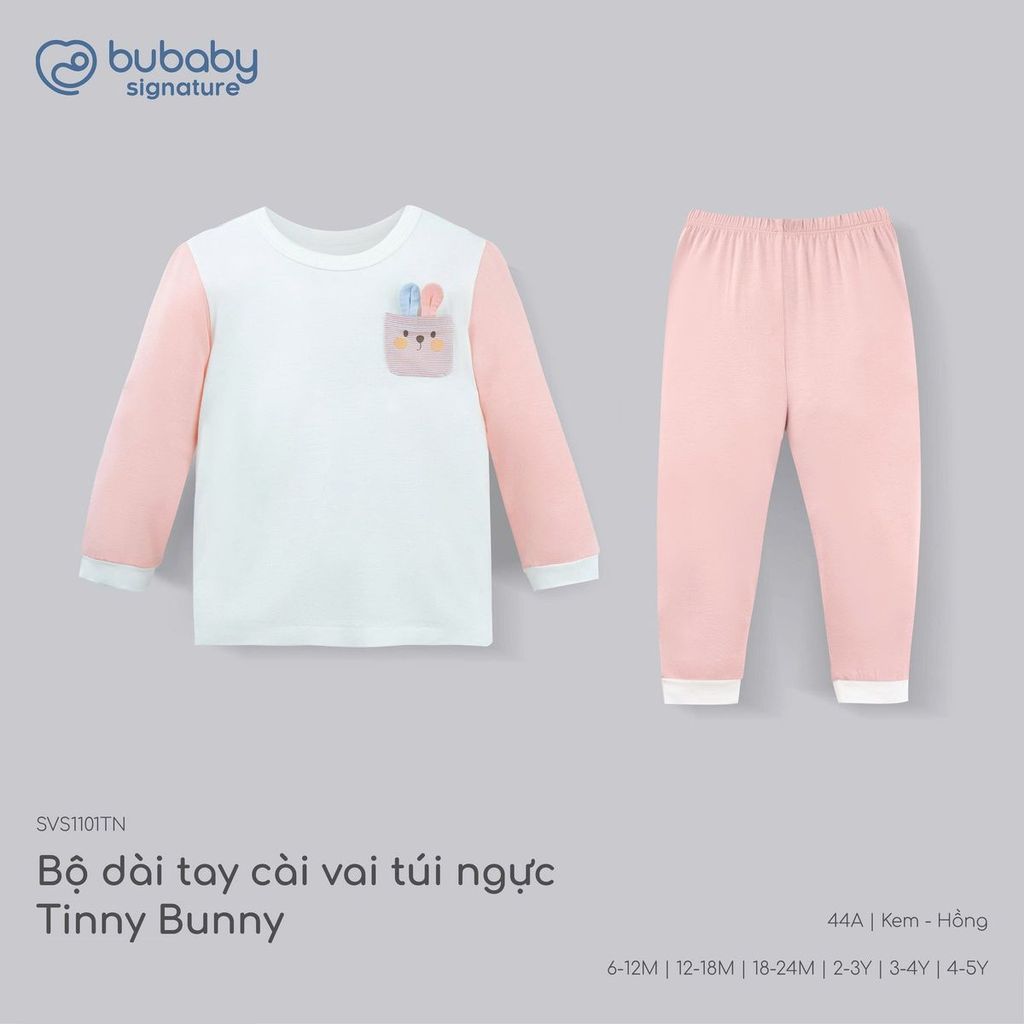 (6M-5Y) Bộ dài tay cài vai Túi ngực Bunny cho bé trai bé gái | Quần áo Bubaby chính hãng SVS1101TN