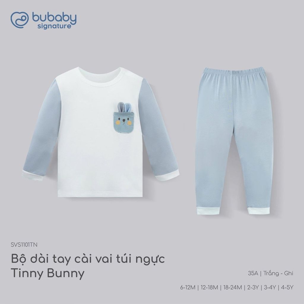 (6M-5Y) Bộ dài tay cài vai Túi ngực Bunny cho bé trai bé gái | Quần áo Bubaby chính hãng SVS1101TN