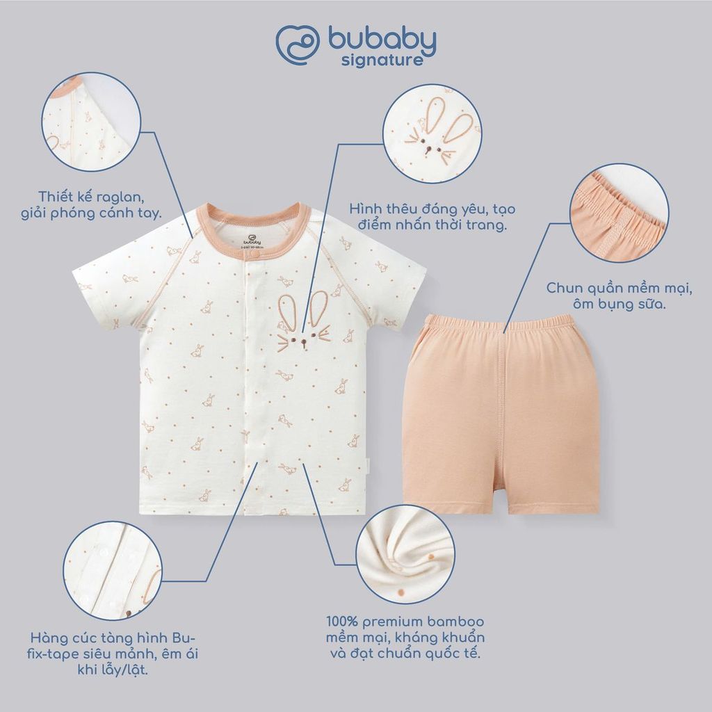 (0M-12M) Bộ ngắn tay cài thẳng in Thỏ Bunny | Quần áo sơ sinh cao cấp mềm mại | SBB130238