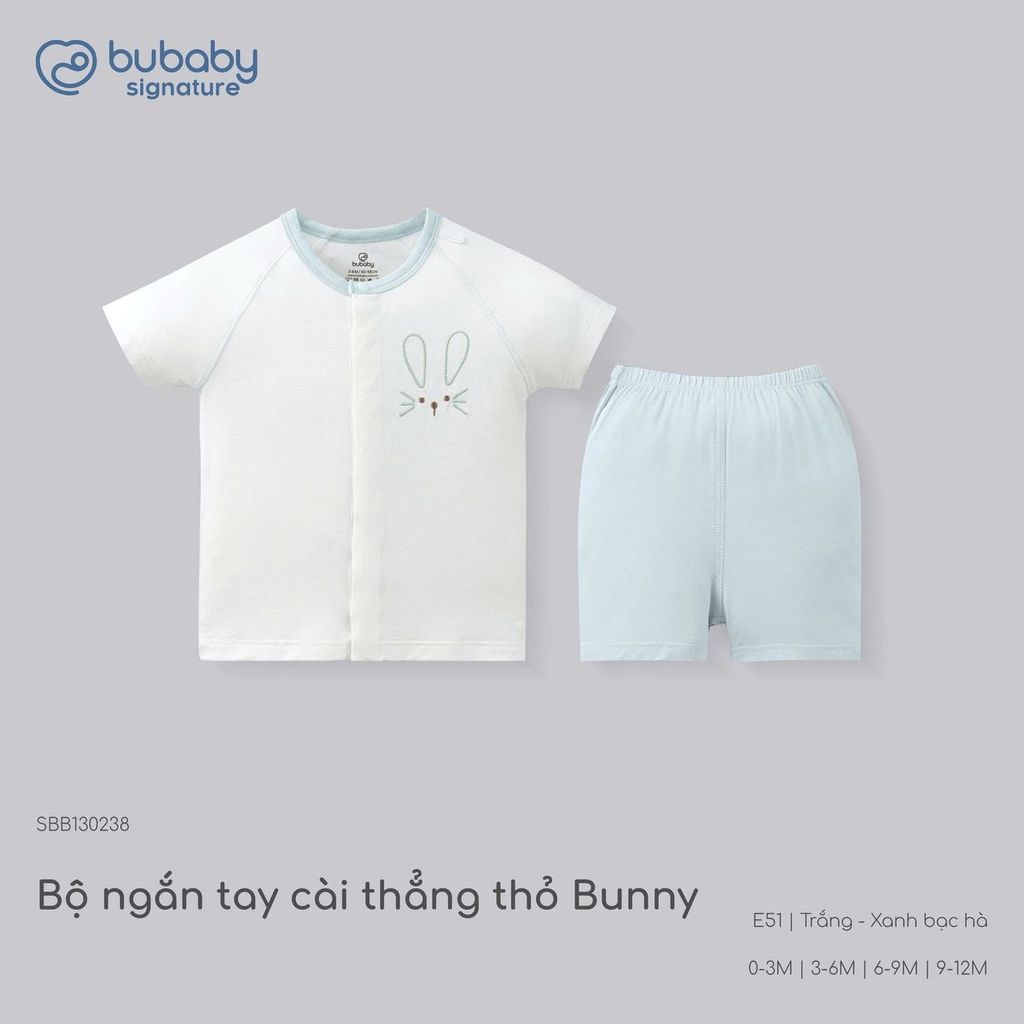 (0M-12M) Bộ ngắn tay cài thẳng in Thỏ Bunny | Quần áo sơ sinh cao cấp mềm mại | SBB130238