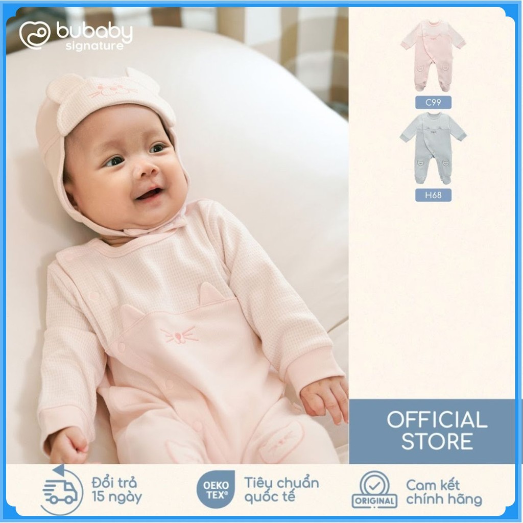 (NB-3M) Body dài tay cài chéo Thu đông Bubaby Cotton BCT210801| Quần áo Bubaby chính hãng